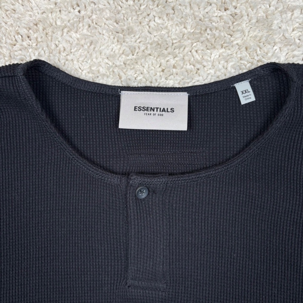 Fear of God Essentials Henley Mens XXL Black Waffle Knit Long Sleeve NWT